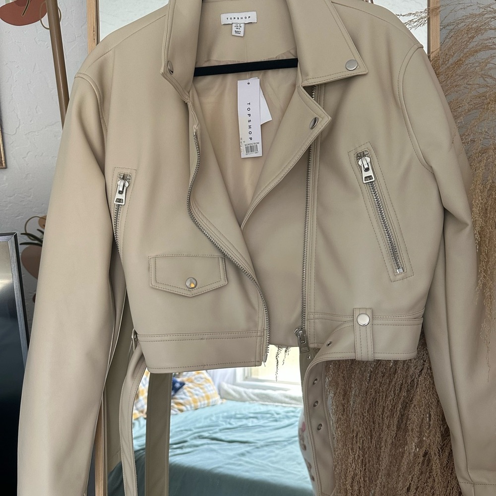 Topshop Cream Leather Jacket